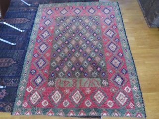 Finnish double sided ryijy rug, the front is in very good condition, signed and dated W1843, 175x135 cm. One end is folded, so it´s not reduced. Not so easy to get good  ...