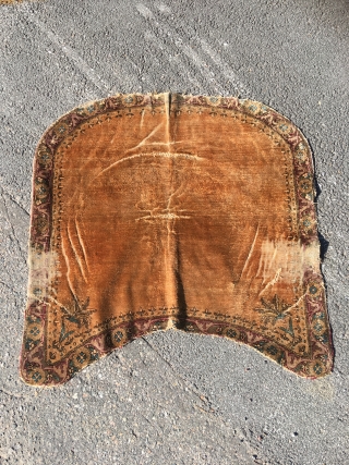 Kashan silk Sadle rug, second half 19th c. In very charming condition and with genuine wear. A luxury and very rare item.           