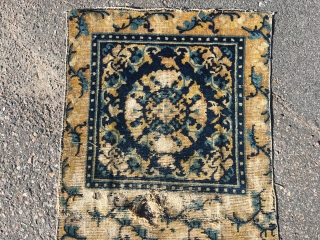 Two Chinese, probably Ningxia, squares from late 18th c. Rough condition, good colours and lovely wool.                 