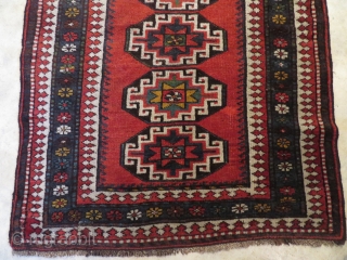Old Kelardasht rug, 211x106 cm, made in a Kurdish village close to the Caspian sea about 1920, OK contition, two small repairs and some low pile. Nice colours. Paypal is OK.  