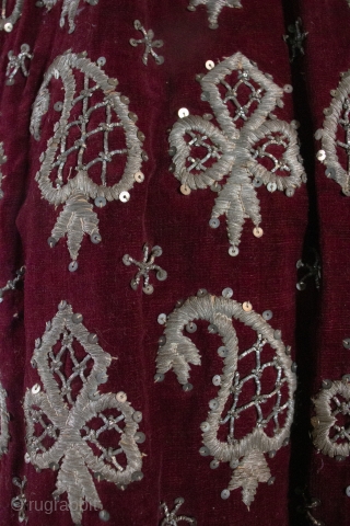 Heavily encrusted Antique  Ottoman velvet and metal thread embroidery dress. Excellent condition .                   