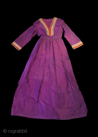 Early 20th  c dress for a young girl ,silk ,  silk embroidery with some gold work. 
   It is possible this dress is from Waziristan . The embroidery  ...