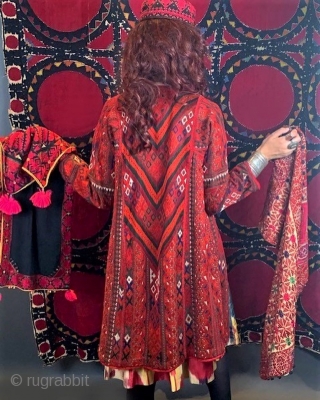 Grouping of Swat pillows , Uzbek suzani, vintage embroidery coat and Turkman necklace . Pls enquire got pricing .              
