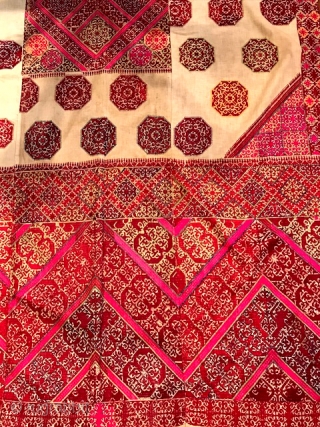 Large Hazara embroidery textile with white ground measuring 44 x 90"                      