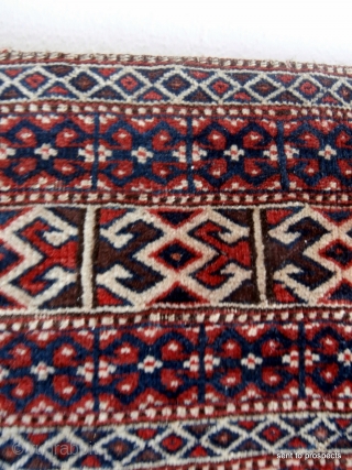 YAMOUT TURKOMAN SADDLE RUG. A finely woven and very intricate piece which originates from the small Yamout sub groups of Jaffarbi or Goklen in the southern Turkmenistan/northern Persia region. They are called  ...