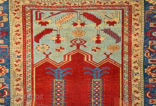 Late 18th Century Anatolian Ladik Rug.The term “prayer rug”, once obligatory for describing any rug presenting a mihrab and niche design, implied that the rugs were used for this purpose. However, it  ...