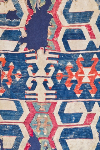 18th Century Early example of Anatolian Manisa Kilim ıt's already mounted on linen.Size 160 x 360 cm                