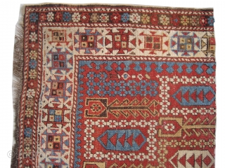 

 	

Fragment Gendja Caucasian knotted circa in 1890 antique, collector's item, 119 x 63 (cm) 3' 11" x 2' 1"  carpet ID: UOE-20
The black knots are oxidized. The knots and the  ...