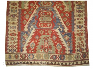 

Konya saff Anatolian kilim knotted circa 1780 antique, museum standard, collectors item. 190 x 140 cm  carpet ID: AZ-2701
Family prayer kelim, the surrounded large border is ivory, rare design. The black  ...