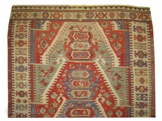 

Konya saff Anatolian kilim knotted circa 1780 antique, museum standard, collectors item. 190 x 140 cm  carpet ID: AZ-2701
Family prayer kelim, the surrounded large border is ivory, rare design. The black  ...