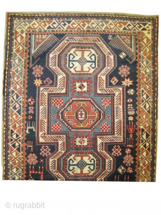 

Kazak Ordutch design, knotted circa in 1900, antique, collectors item, 265 x 150 cm 
 carpet ID: K-3529
In good condition, high pile, the black knots are oxidized, the warp and the weft  ...