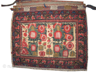
Afshar bag face Persian, antique, collectors item, 56 x 50 cm,  ID: K-4204
It's a pair of bag faces, vegetable dyes, the design has European influence, in good condition, ivory background, finely  ...