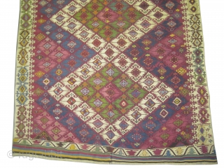 
 Anatolian kilim, woven circa in 1870, antique, collector's item, 339 x 183 (cm) 11' 1" x 6'  carpet ID: A-467
Woven with hand spun wool, from the center two original parts  ...