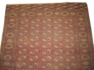 
Tekke Turkmen, antique, collectors item, 228 x 335 cm, ID: RSZ-5
The black knots are oxidized, the knots are hand spun wool, the warp and the weft threads are 100% wool, the pile  ...
