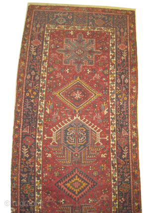 


Karadja Persian, semi antique, 110 x 333 cm, ID: SRO-19
The knots are hand spun wool, the black knots are oxidized, the background color is warm rust with seven medallions, the surrounded large  ...