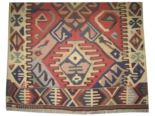 	

Bessarabian kilim  art deco period, collector's item,  285 x 150 (cm) 9' 4" x 4' 11"  carpet ID: A-932
In good condition, woven with hand spun wool, the warp and  ...