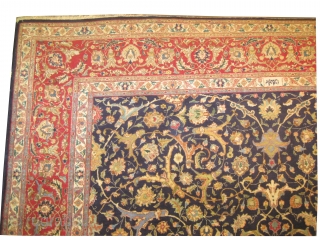 
Tabriz signed Persian, old, 395 x 302 (cm) 12' 11" x 9' 11"  carpet ID: P-1633
High pile, in perfect condition, all over special design, the background color is indigo, the surrounded  ...