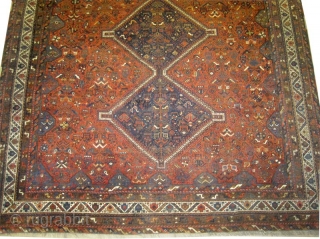 	

Shiraz Persian knotted circa in 1920 antique, collector's item, 420  x  270 (cm) 13' 9" x 8' 10"  carpet ID: P-6259
The black knots are oxidized. The knots, the warp  ...