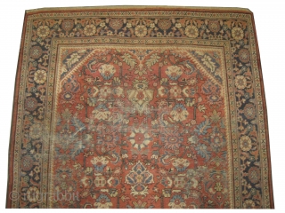 Mahal Persian knotted circa in 1905 antique, 323 x 222 
 carpet ID: P-5106
The knots are hand spun wool, the black knots are oxidized, the background color is brick with all over  ...