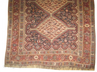 


Shiraz Khamse Persian knotted circa in 1900, antique, collectors item. 237 x 162 cm 
 carpet ID: 804
The knots are hand spun lamb wool, the black knots are oxidized, the warp and  ...