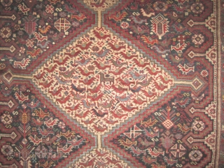 


Shiraz Khamse Persian knotted circa in 1900, antique, collectors item. 237 x 162 cm 
 carpet ID: 804
The knots are hand spun lamb wool, the black knots are oxidized, the warp and  ...