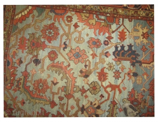 


Bakshaish-Heriz Persian, knotted circa in 1880 antique, collectors item. 330 x 298 cm 
 carpet ID: P=5656
The knots are hand spun wool, the background color is sky blue with abrash, all over  ...