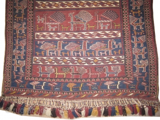 
Horse cover Soumak Caucasian woven circa in 1890 antique, collectors item, 128 x 98 cm  carpet ID: A-111
In perfect condition, the white colour is cotton the rest is hand spun wool,  ...