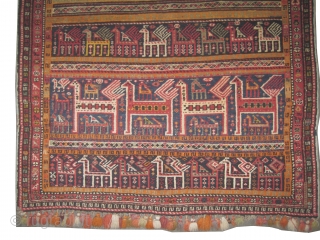 
Horse cover Shirvan Caucasian knotted circa in 1920 antique, collectors item, 147 x 121 cm  carpet ID: H-297
The horse cover is hand knotted, the black knots are oxidized, the background color  ...