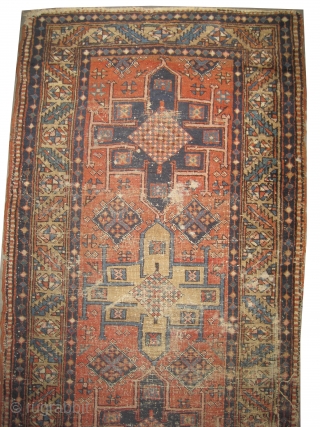 Heriz Persian (it's a pair) knotted circa in 1922 antique, 183 x 94 cm  Carpet ID: K-3448 
The knots are hand spun wool, the black knots are oxidized, the background color  ...