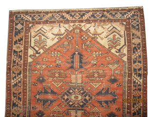 Heriz Persian knotted circa in 1906 antique, collectors item, 184 x 143 cm 
 carpet ID: K-5540
The knots are hand spun wool, both selvages are woven on two lines with wool, the  ...