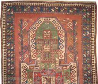


Sevan kazak Caucasian knotted circa in 1865 antique, collector's item, 245 x 164 (cm) 8'  x 5' 5"  carpet ID: K-3188
The black knots are oxidized, both edges are finished with  ...