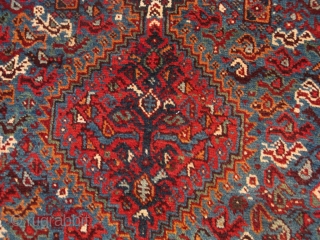 Rug no: 664, Nomadic Qashqai, rare, circa 1900, very good condition. Restored on sides and ends only, all wool, size:164x116cm. Southern Persia.           