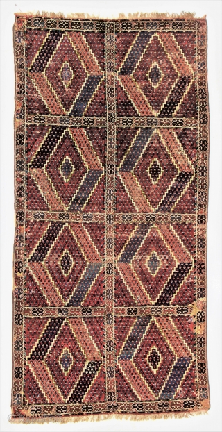 Hard to find "Garden" type Beshir carpet with considerable age, first half 19c. In good condition with a few small faded ancient reweaves, minor wear, wrapped selvages. Lovely patina, handle, and color  ...
