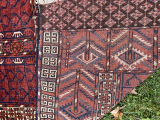 SOLD!!Ethnographic Tekke ensi in great color, wool and design. Smaller squarish size consistent with older pieces.                 