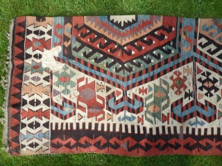 Fabulous central anatolian kilim, lovely colours including nice aubergine, good condition in general but one 'indigenous' repaired hole, with this type one half is often more beautiful than the complete piece (hang  ...