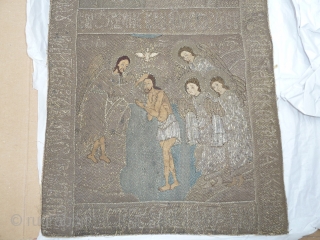 Important russian embroidery in byzantine style, scenes of Live of Christ, 16th. cent. , Aer (chalice cover)                