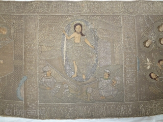 Important russian embroidery in byzantine style, scenes of Live of Christ, 16th. cent. , Aer (chalice cover)                