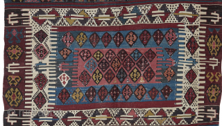 Semi-Antique Kilim. SOLD
Beautifully drawn village Hotamis Kilim with numbers of delicate motifs in elegant all naturals colours. This is a rare piece in big size, maybe kept in a chest for years.  ...