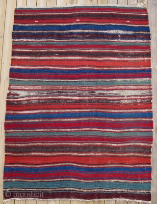 Small Format Anatolian Kilim,120x170cm,mid 19th century,beautiful and clear colors,very fine weave,original sides and ends,corroded browns.                  