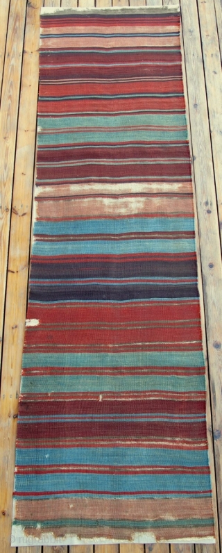 East Anatolian Kilim Fragment,80x270cm,first half 19th century,beautiful colors,very warm and pleasing palette,fine weave,proffessionaly mounted on linen.                 