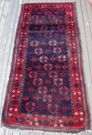 Baluch Rug,ca.1900,110x230cm,beautiful rug with great qualities and condition issues.                        