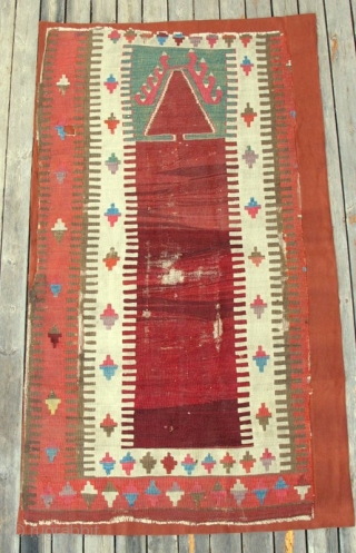 Early Obruk Prayer Kilim,90x170cm,rare and beautiful,properly mounted,very similar to the one in Mccoy Jones collection(plate 97).                 