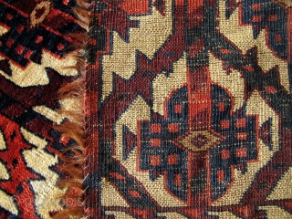 Early and Great Yomut Asmalyk Fragment,66x105cm,beautiful colors(slightly smoked,though still very clear),full pile of soft and shiny wool,tight and fine weave(lots of offset knotting),heavy-soft handle,the real deal!       