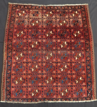 Rare Small Ersari Wedding Rug, 110x120cm, 19th century, mostly good soft and shiny pile, all natural colors, small repairs to the edges. Genuine piece and not expensive, though!     