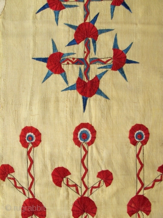 Turkmen Yellow Chirpy Back Panel,silk embroidery on silk background,19th century,35x100cm,unique design.                      