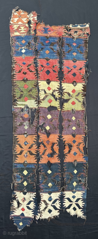 Anatolian kilim fragment, gül-budak, Mut (?), pre-1850, 2 part fragment, 70 x 196 cm                   