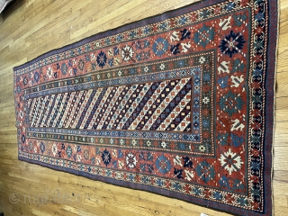 kazak long rug 3.10x9.8
last quarter 19century good condition with dark brown corrosion                     