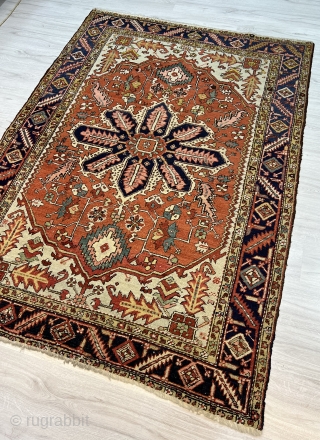 Antique Heriz Rug in unusual size , good colors and design!
Size : 212x156cm / 6’11” by 5’1”
Feel free to ask any question and any other rugs you are looking for. 
Thanks in  ...