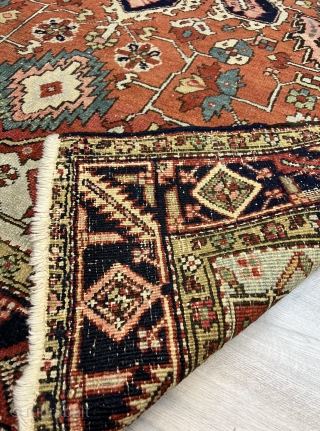 Antique Heriz Rug in unusual size , good colors and design!
Size : 212x156cm / 6’11” by 5’1”
Feel free to ask any question and any other rugs you are looking for. 
Thanks in  ...