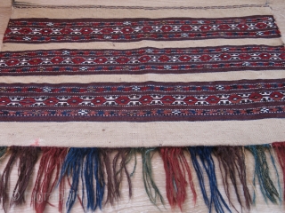 Turkmen Yomud torba with soumak weave. Natural colors. Circa 1900-20.

Size: 71 cm x 40 cm (28" x 16").
Tassels: 11 cm (4.5").            